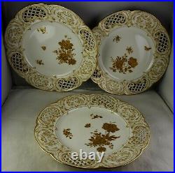 12 KPM Berlin German Gold Encrusted Reticulated Antique Porcelain Cabinet Plates