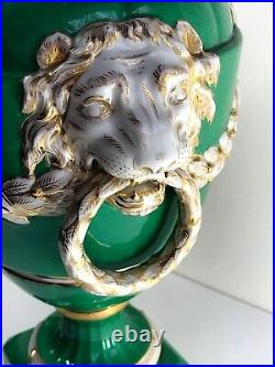 14 KPM Berlin Lion Mascarons Porcelain Urn With Lid White Green Gold