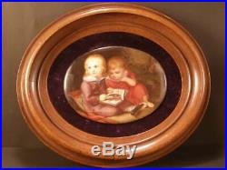 1800's Walnut Frame HAND PAINTED Porcelain KPM Portrait Plaque Children Painting