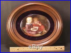 1800's Walnut Frame HAND PAINTED Porcelain KPM Portrait Plaque Children Painting