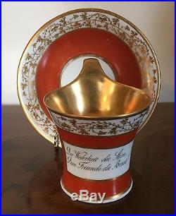 18th 19th c. Antique KPM Berlin Paris Porcelain Tea Cup & Saucer Biedermeier Red