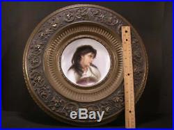 19 c KPM Wagner Porcelain Portrait Plaque H-PAINTED Charger Bronze Cherub Girl