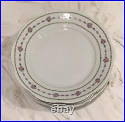 1904-1927 Porcelain KPM GERMANY Wave Edge Floral Trim Dinner Plate Set Of 9