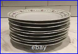 1904-1927 Porcelain KPM GERMANY Wave Edge Floral Trim Dinner Plate Set Of 9