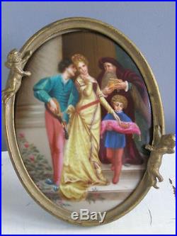 19c Victorian Hand Oil Painting KPM Porcelain Portrait Plaque Figure Group Woman