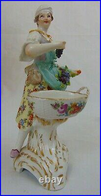 19th C Antique German KPM Porcelain Figurine Woman Salt Cellar Museum Tag