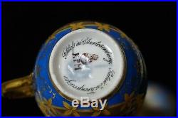 19th C. KPM Porcelain Topographical Cup and Saucer Blue Gold Interior