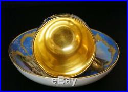19th C. KPM Porcelain Topographical Cup and Saucer Blue Gold Interior