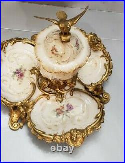 19th C Louis XVI Gilt-Bronze/ORMOLU Royal Porcelain KPM Inkwell EAGLE FINIAL