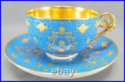 19th Century KPM Berlin Wilhelm I Royal Blue Gold Floral Oversized Cup & Saucer
