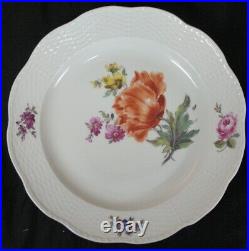 19th Century KPM Hand Painted Large Roses/ Flowers Basketweave 6 Dinner Plates