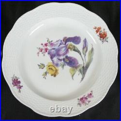 19th Century KPM Hand Painted Large Roses/ Flowers Basketweave 6 Dinner Plates