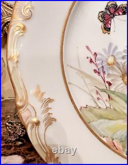 19th Century KPM Hand Painted Rococo Cabinet Plate Gold Flowers Butterfly 10 3/8