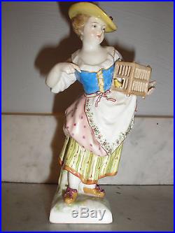 19th cent KPM Germany hand painted porcelain porzellan figurine canary birdcage