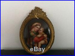 19th century Antique Hand Painted KPM Porcelain Plaque Madonna and Child