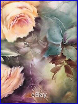 19thC Antique KPM Style Porcelain Hand Painted Plaque Roses 16X12 V. Atchison