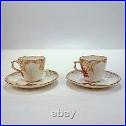 2 Antique KPM Royal Berlin Porcelain Reliefzierat Demitasse Cups & Saucers PC