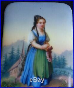 2 German bavarian costume Girl 1850 Porcelain Plaque handpainted Miniature KPM