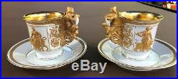 2 KPM Porcelain Cups/Saucers withportraits and monograms, gold hand painted detail