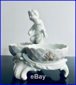 3 Antique 1835 KPM Berlin Porcelain Figural Spice / Salt Dishes with Royal Crown