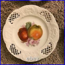 4 Antique KPM Porcelain Hand Painted Reticulated Fruit Salad Plates 9