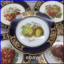 5 KPM Fruit Cobalt Gold Encrusted 8.25 Salad Plates Lot Set Antique