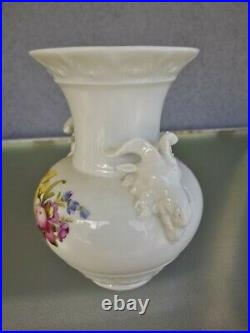 6.75 KPM Ram Head Vase Hand Painted Flowers Porcelain Signed Antique