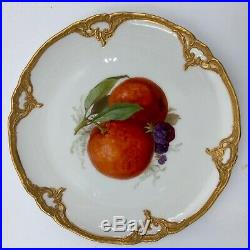 6 Berlin KPM Porcelain Fruit Plates Raised Gilt, Fruit Theme, Antique 7.5