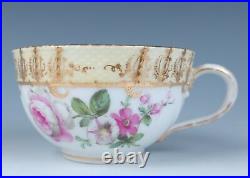 6 Sets 19th C. KPM Tea Cups & Saucers Antique HP German Porcelain Rose Floral