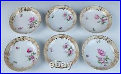 6 Sets 19th C. KPM Tea Cups & Saucers Antique HP German Porcelain Rose Floral