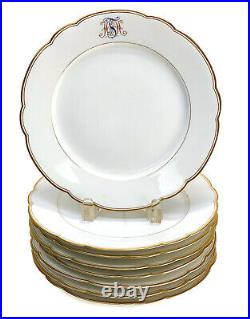 8 KPM Berlin Porcelain Scallop Rimmed 9.75 inch Plates, circa 1900