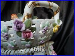 ANTIQUE DRESDEN PORCELAIN KPM RETICULATED BOWL WithBASE HAND PAINTED FLOWERS 11