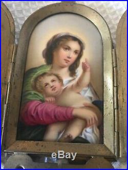ANTIQUE Madonna Mother & Child kpm quality porcelain hand painted with Brass Frame