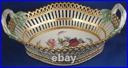 Antique 1800 KPM Berlin Porcelain Reticulated Floral Basket Porzellan Korb