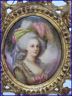 Antique 1800's Victorian Elegant Lady Rococo Framed Hand Painted KPM Porcelain