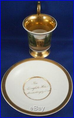 Antique 1820s KPM Berlin Porcelain Scenic Cup & Saucer Porzellan Tasse Scene