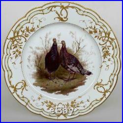 Antique 1830s KPM Königliche German Porcelain Pheasant Painted Rococo Gilt Plate