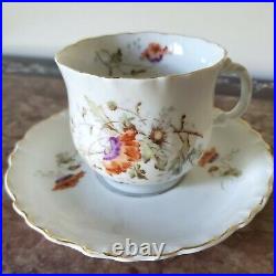 Antique 1880s Tea Set KPM Kristef Germany White Orange Floral Hand Painted