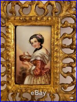 Antique 19th C. Framed Victorian Portrait KPM Hand Painted Porcelain Plaque