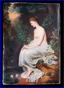 Antique 19th C Hand Painted Hutschenreuther 10x7 Porcelain Plaque Nude Maiden