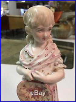 Antique 19th Cent Porcelain Figurine Girl Floral Dress Barefoot Meissen KPM era