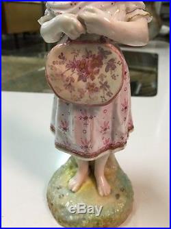 Antique 19th Cent Porcelain Figurine Girl Floral Dress Barefoot Meissen KPM era