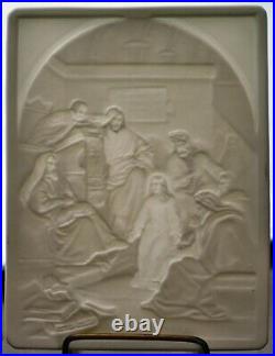 Antique 19th Century German KPM Porcelain Lithophane Panel Religious Jesus Scene