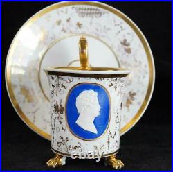 Antique 19th Century Kpm Berlin Porcelain Cup & Saucer Man Portrait Medalion