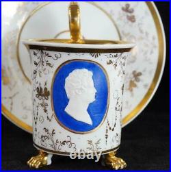 Antique 19th Century Kpm Berlin Porcelain Cup & Saucer Man Portrait Medalion