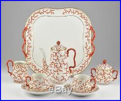 Antique 19th century Berlin KPM Porcelain tea set tête-à-tête, coral decor