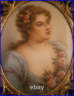 Antique 19thC Hutschenreuther Porcelain Young Lady Portrait Plaque Porzellan