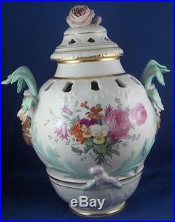 Antique 19thC KPM Berlin Porcelain Potpourri Vase Porzellan Vase Floral Scene
