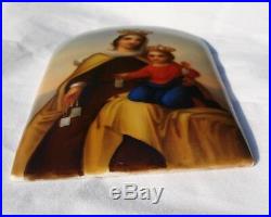 Antique-19thc-KPM-style-hand-painted-porcelain-plaque-Religious- Virgin