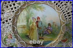 Antique BPM Reticulated German Porcelain Cabinet Portrait Plate Courting Couple